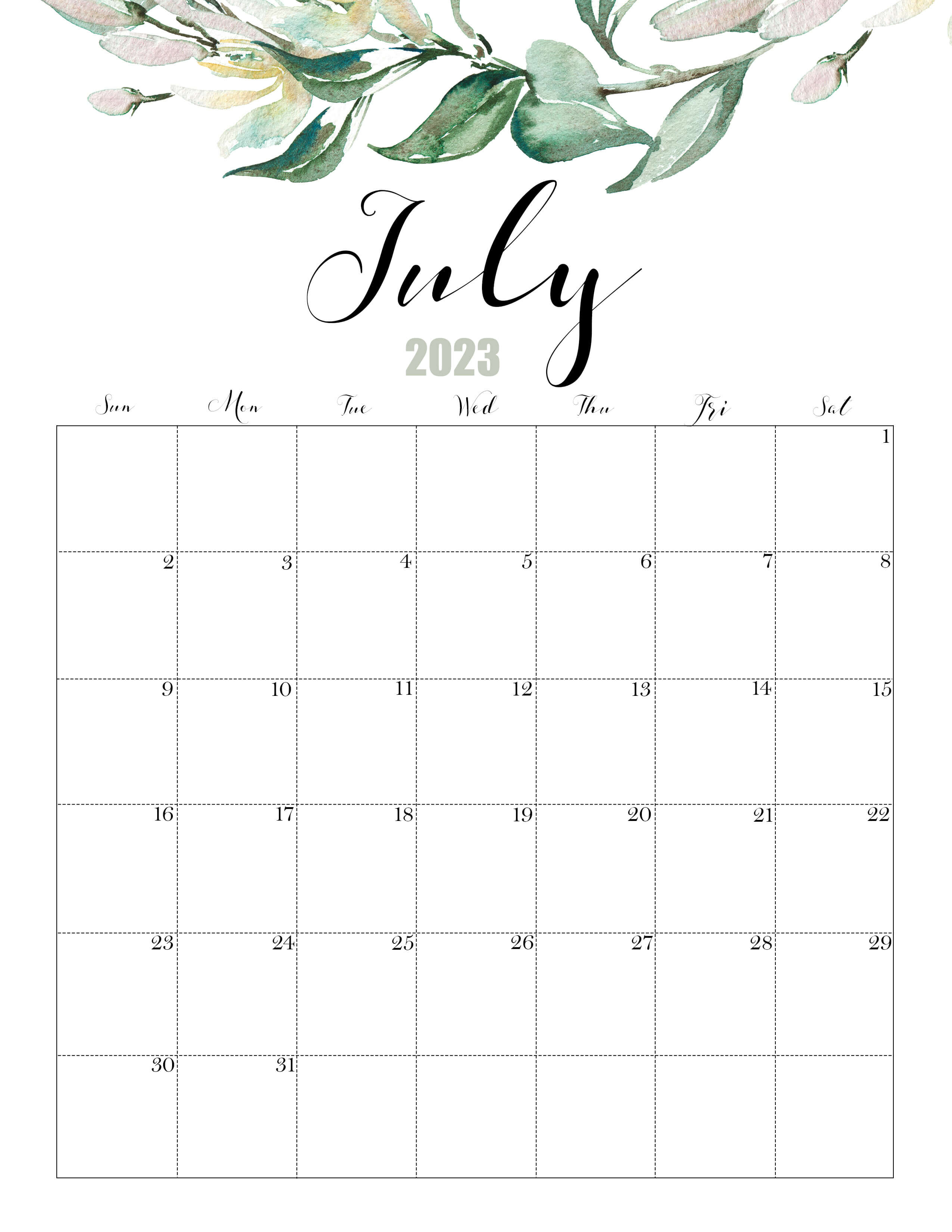 July Calendar 2023 Cute