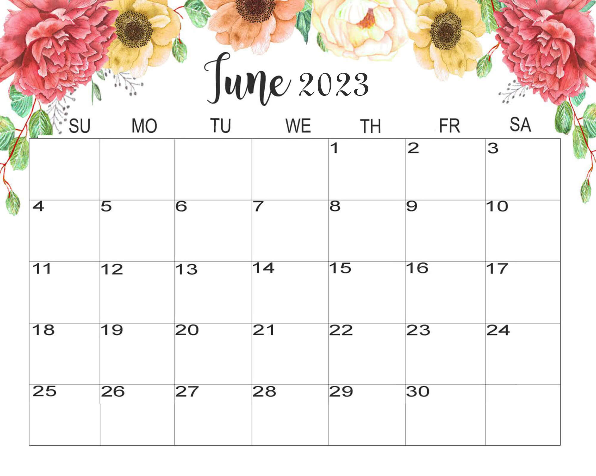 June 2023 Calendar Cute