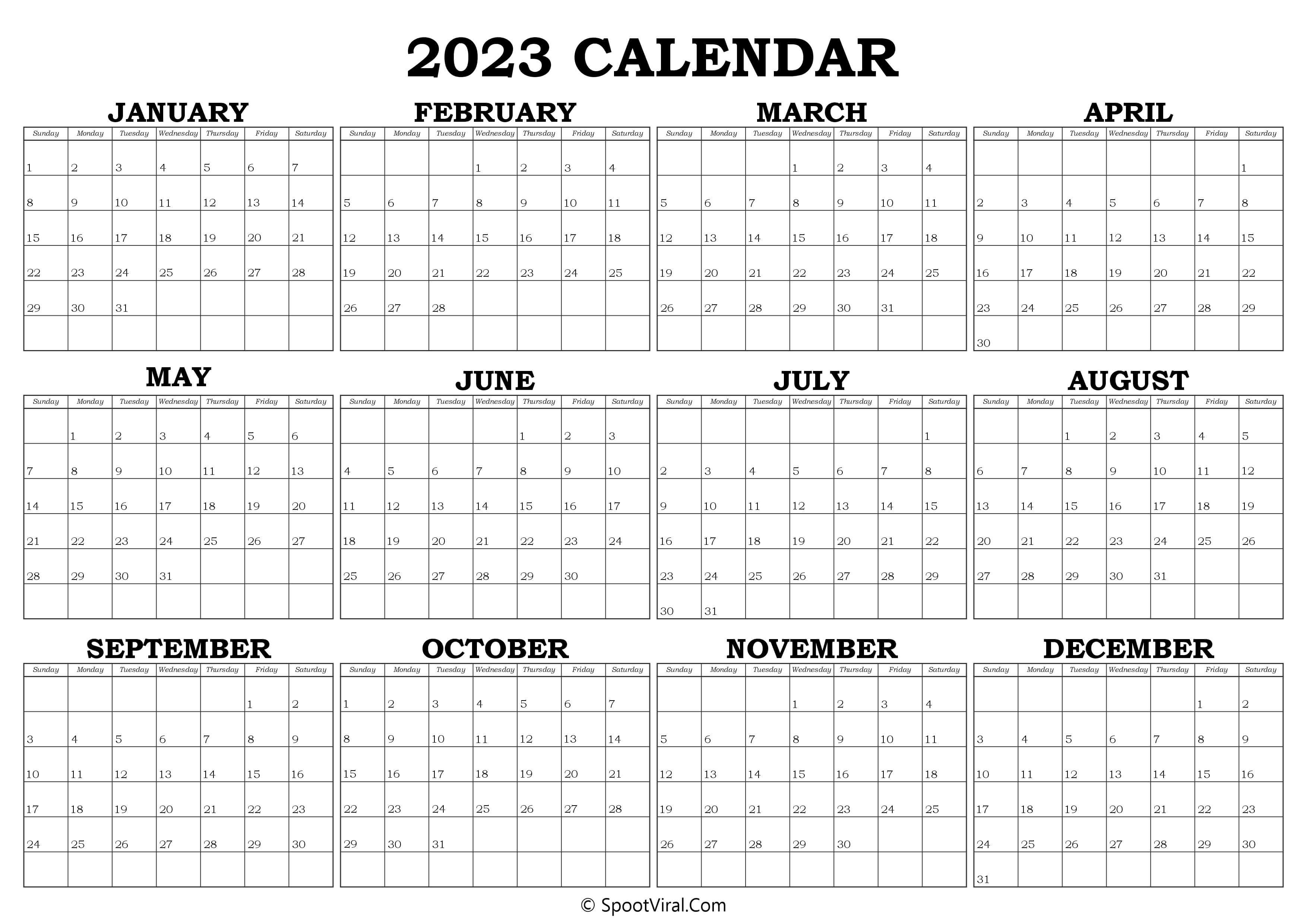 Printable 2023 Yearly Calendar