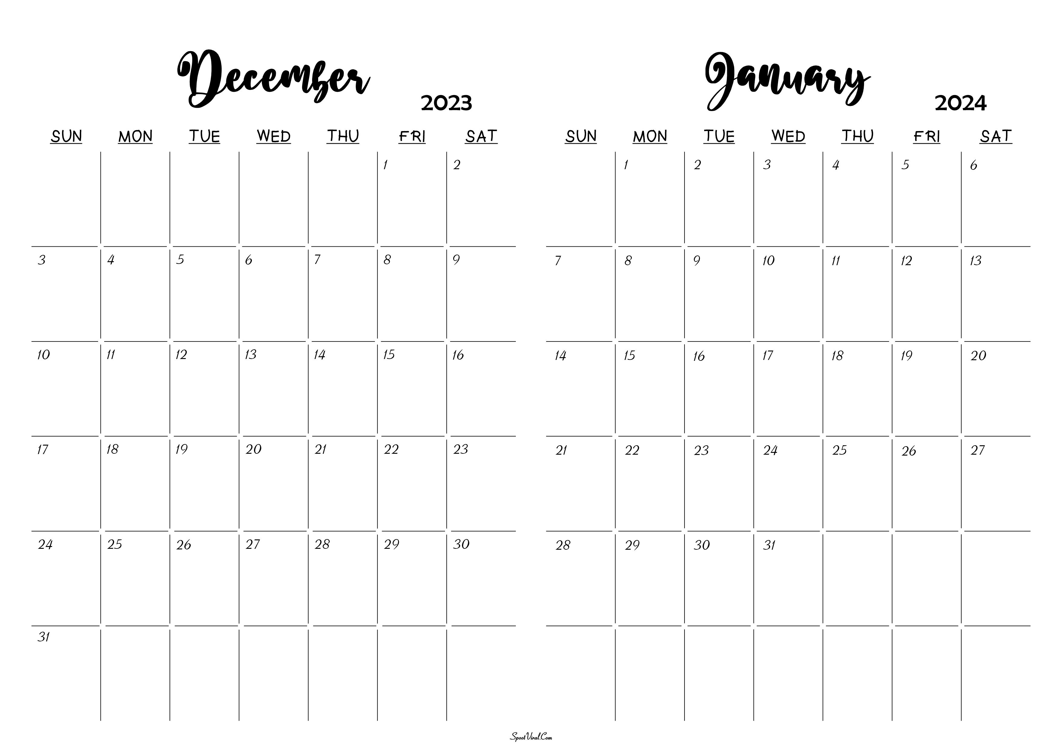 December 2023 January 2024 Calendar