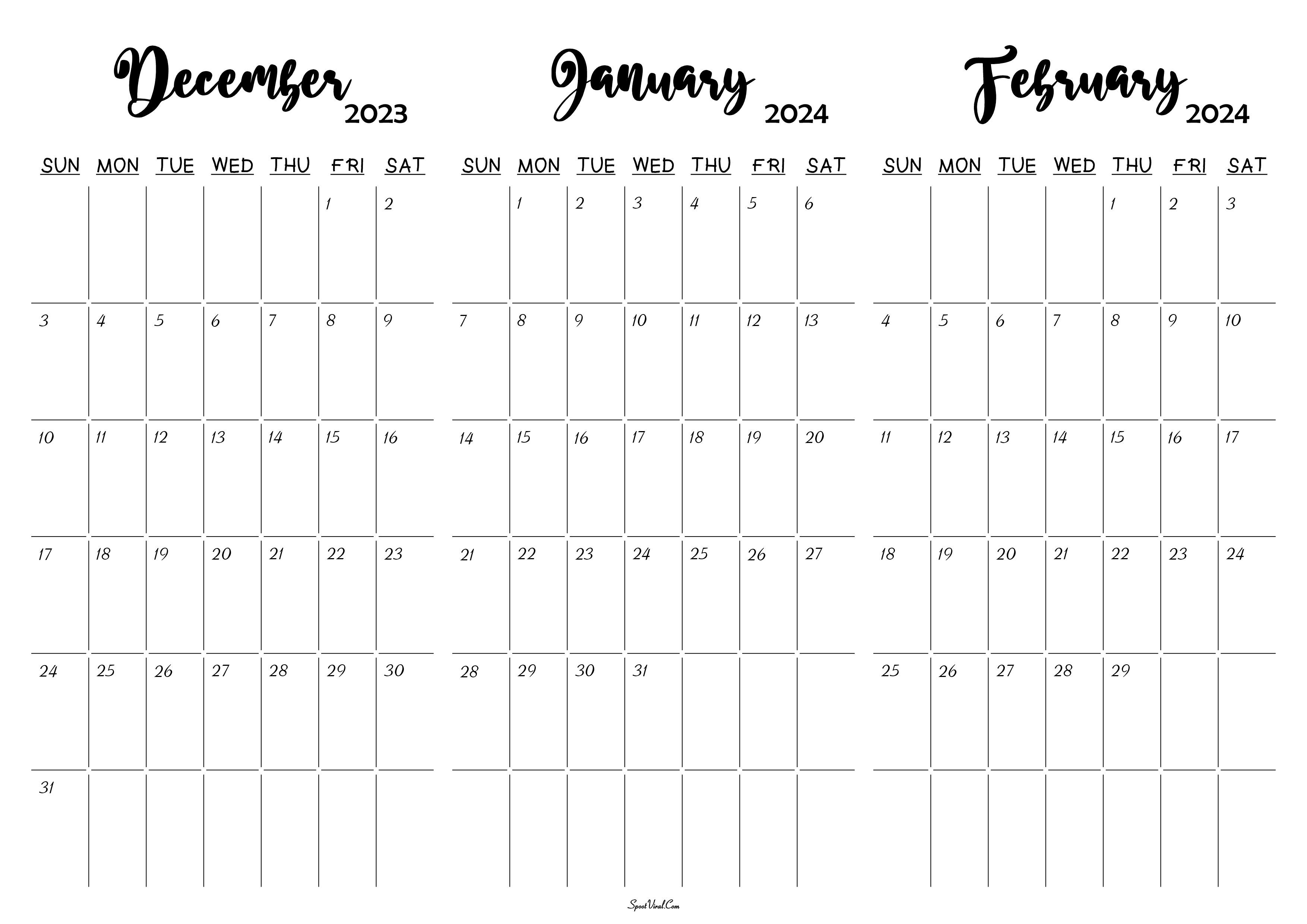 December 2023 January February 2024 Calendar