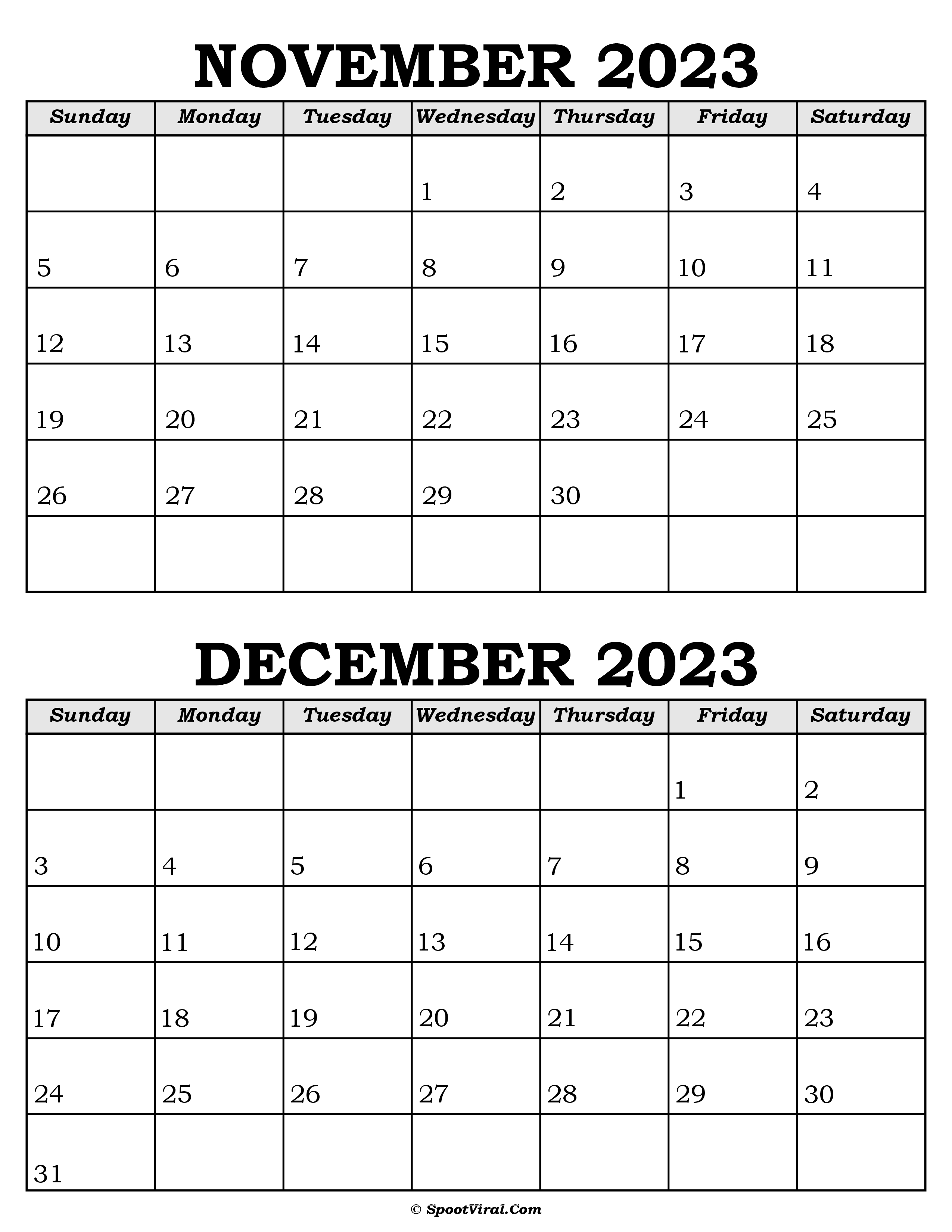 December 2023 and January 2024 Calendar