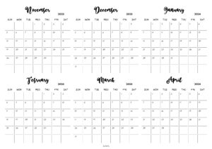November 2023 to April 2024 Calendar