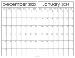 Printable December 2023 January 2024 Calendar