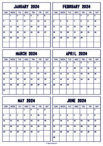 2024 January to June Calendar