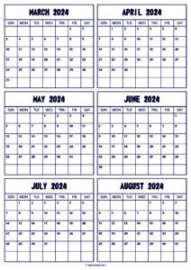 2024 March to August Calendar