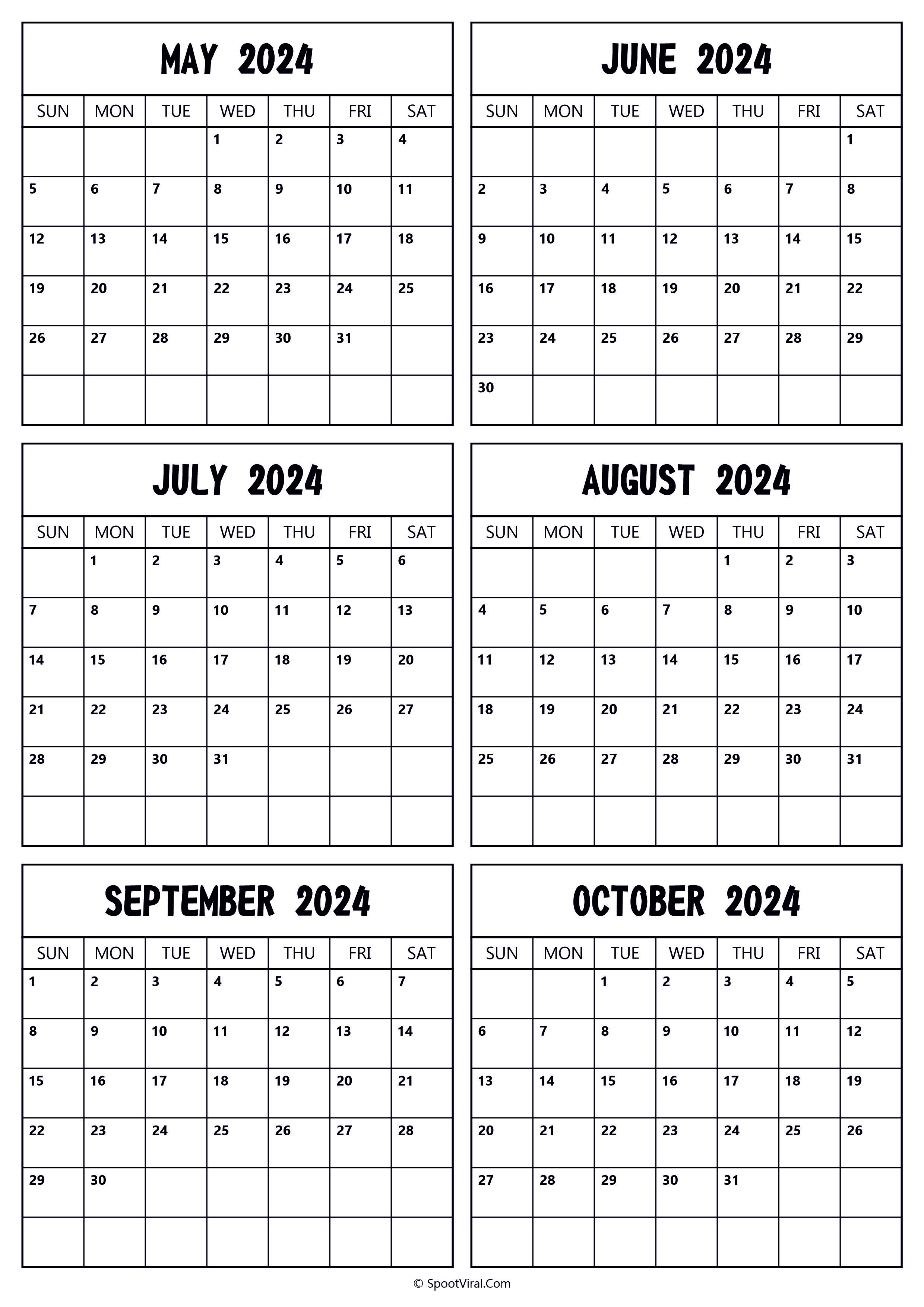 2024 May to October Calendar