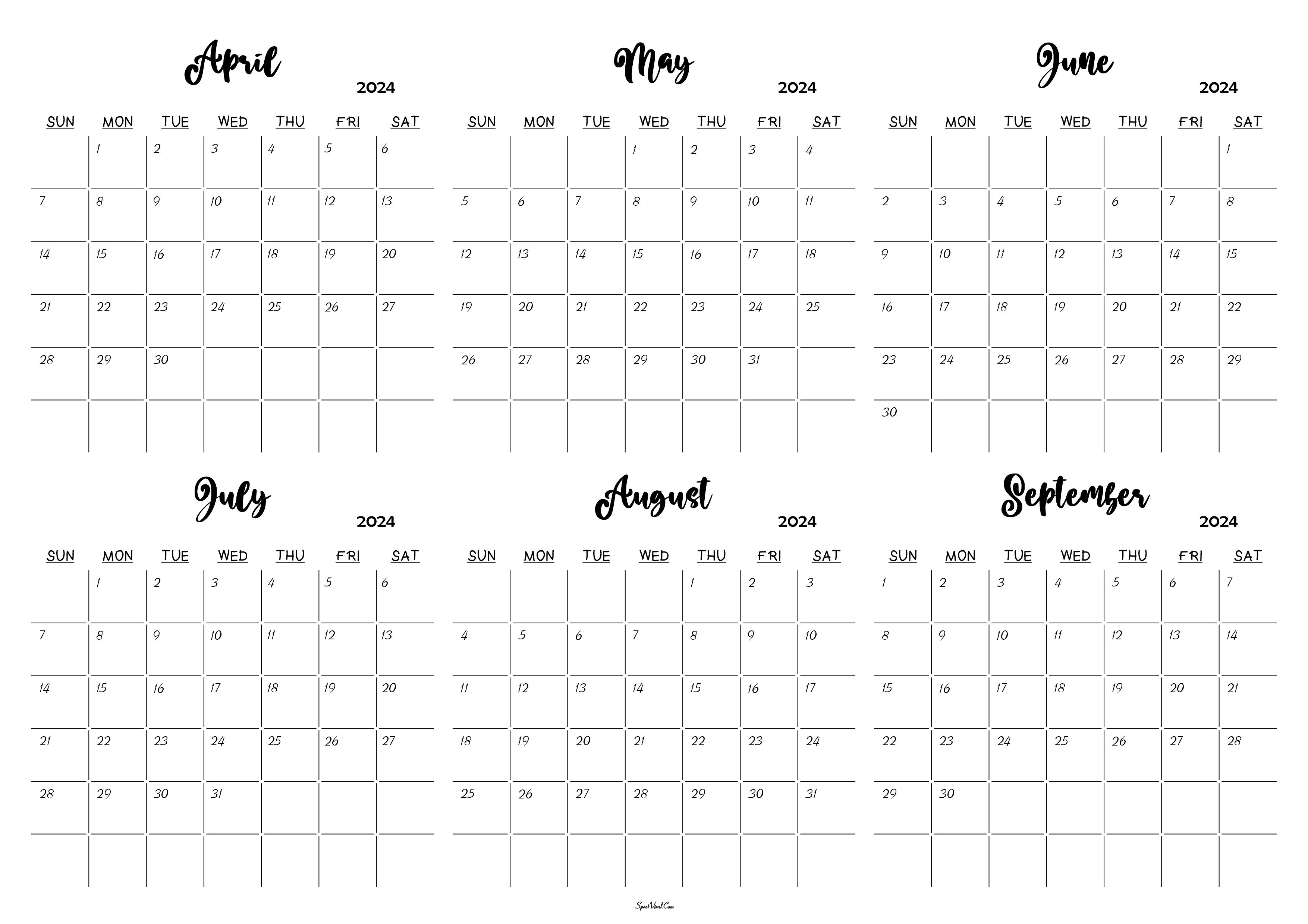April to September 2024 Calendar