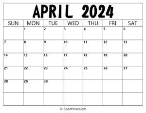 Blank Calendar April 2024