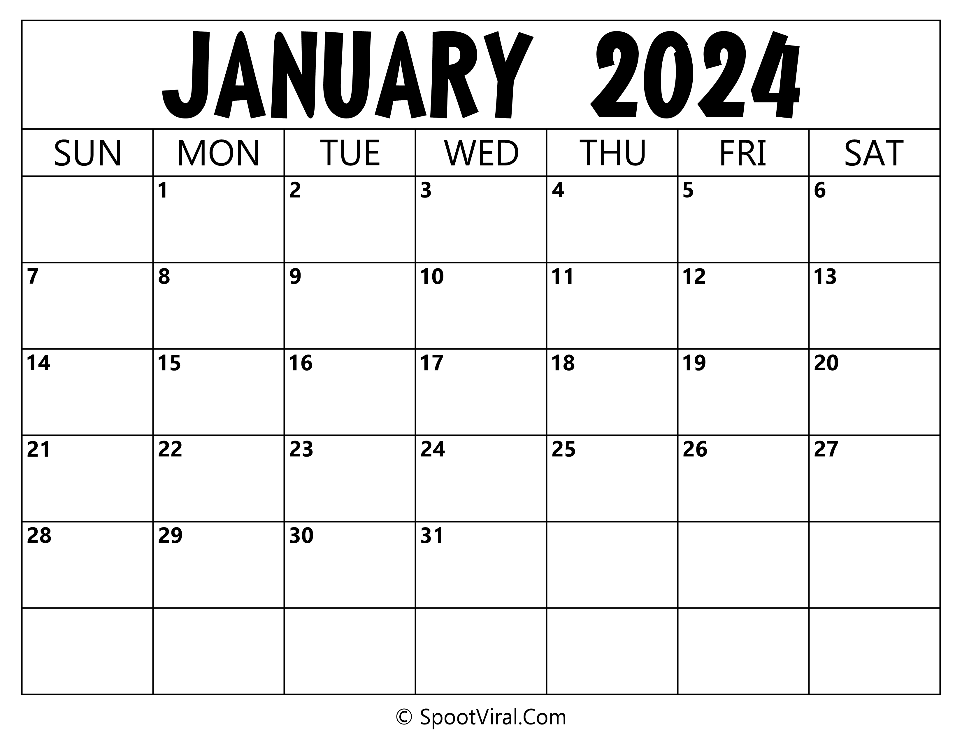 Blank Calendar January 2024