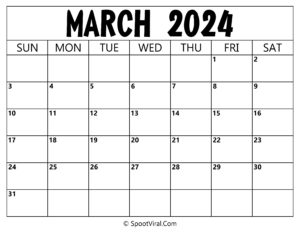 Blank Calendar March 2024