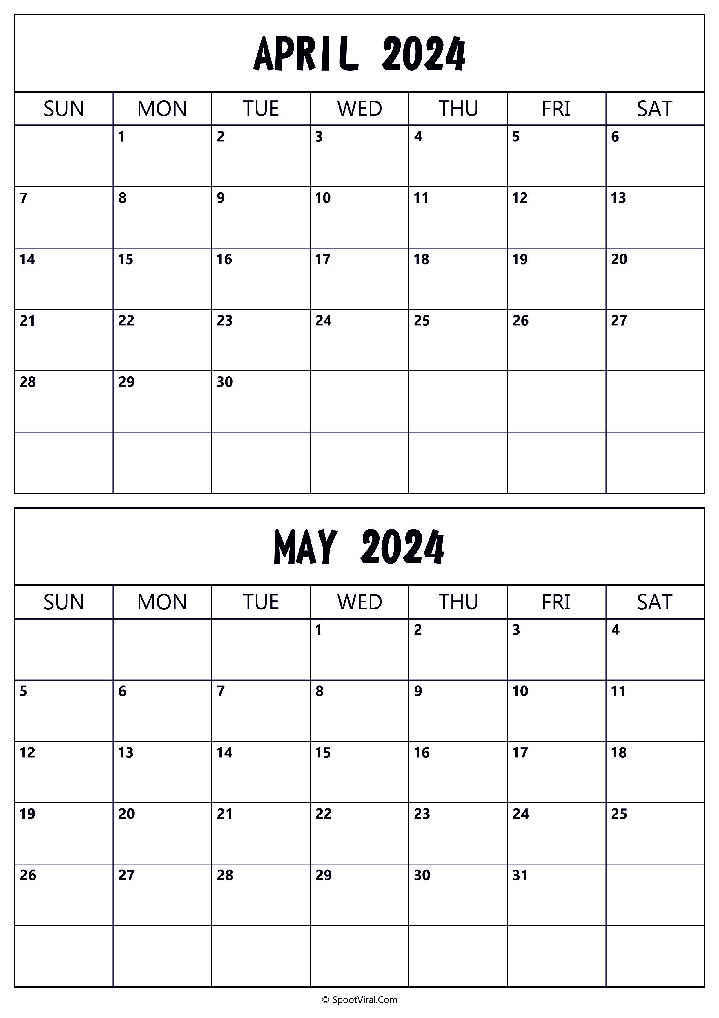 Calendar 2024 April May