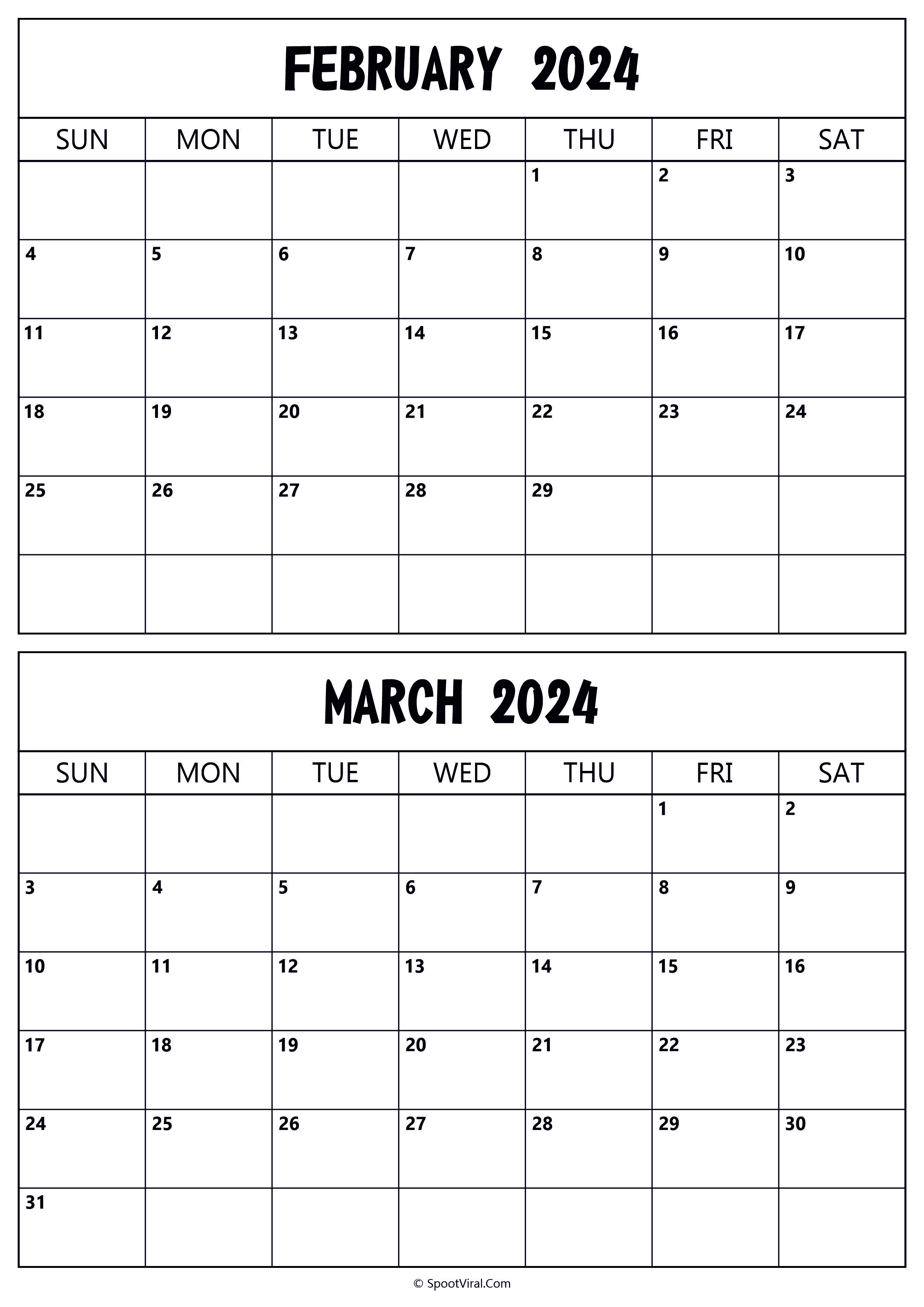 Calendar 2024 February March