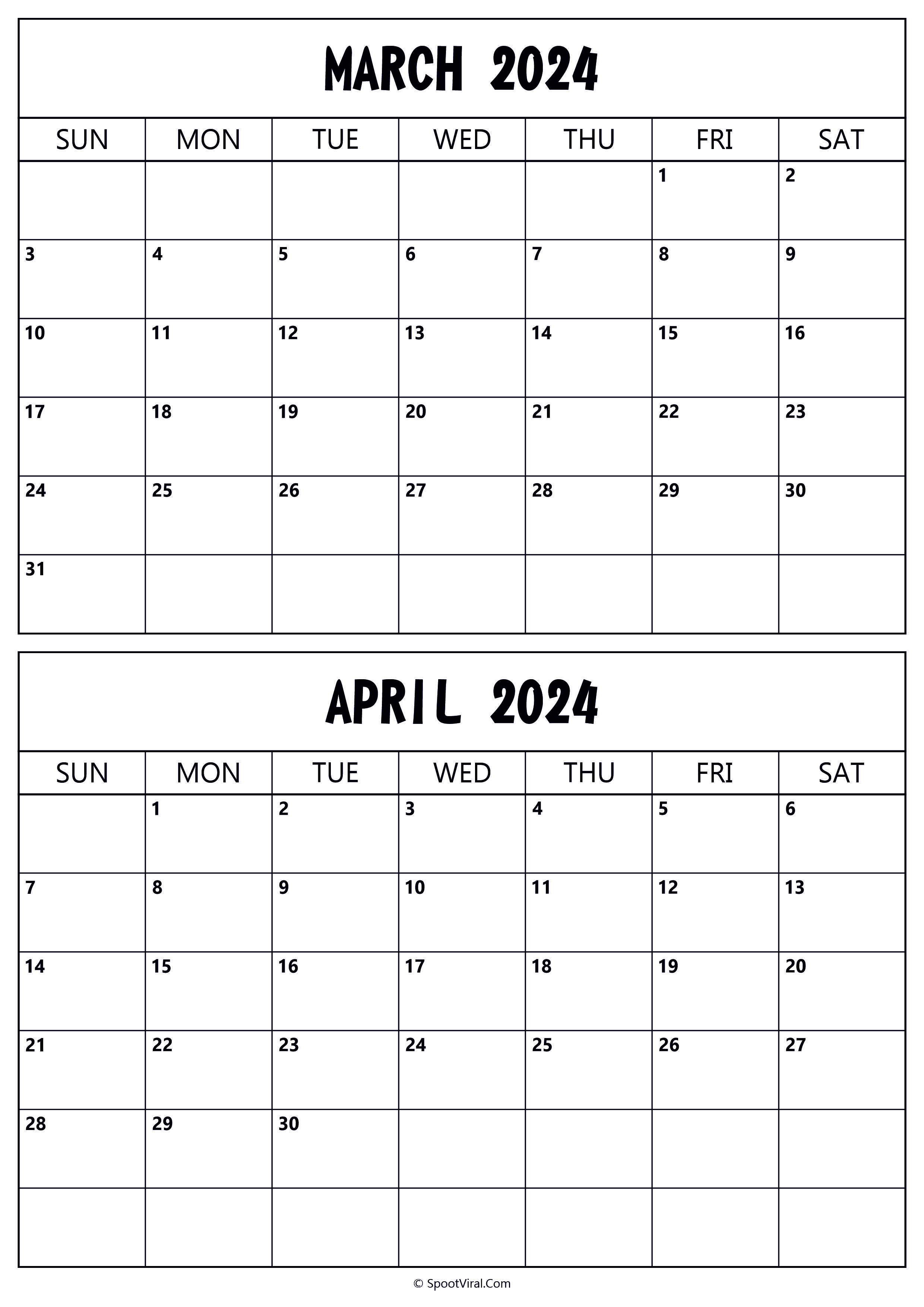Calendar 2024 March April