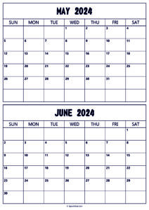 Calendar 2024 May June