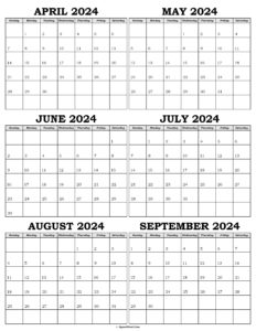 Calendar April to September 2024
