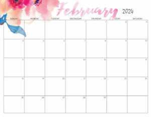 Cute February Calendar 2024 Printable