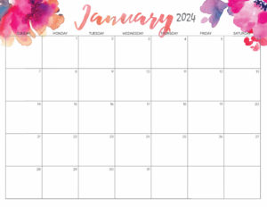 Cute January Calendar 2024 Printable