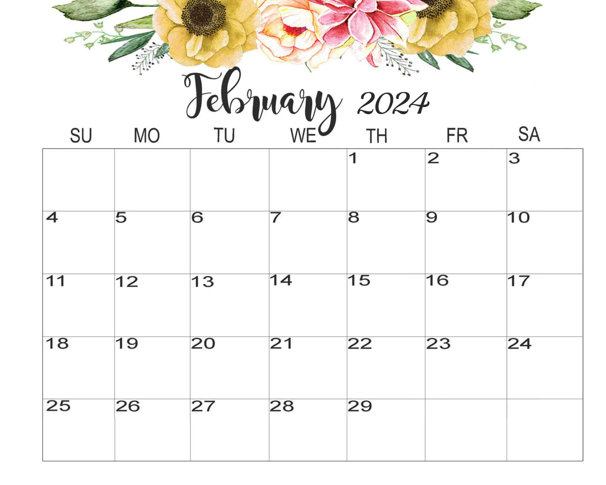 February 2024 Calendar Cute