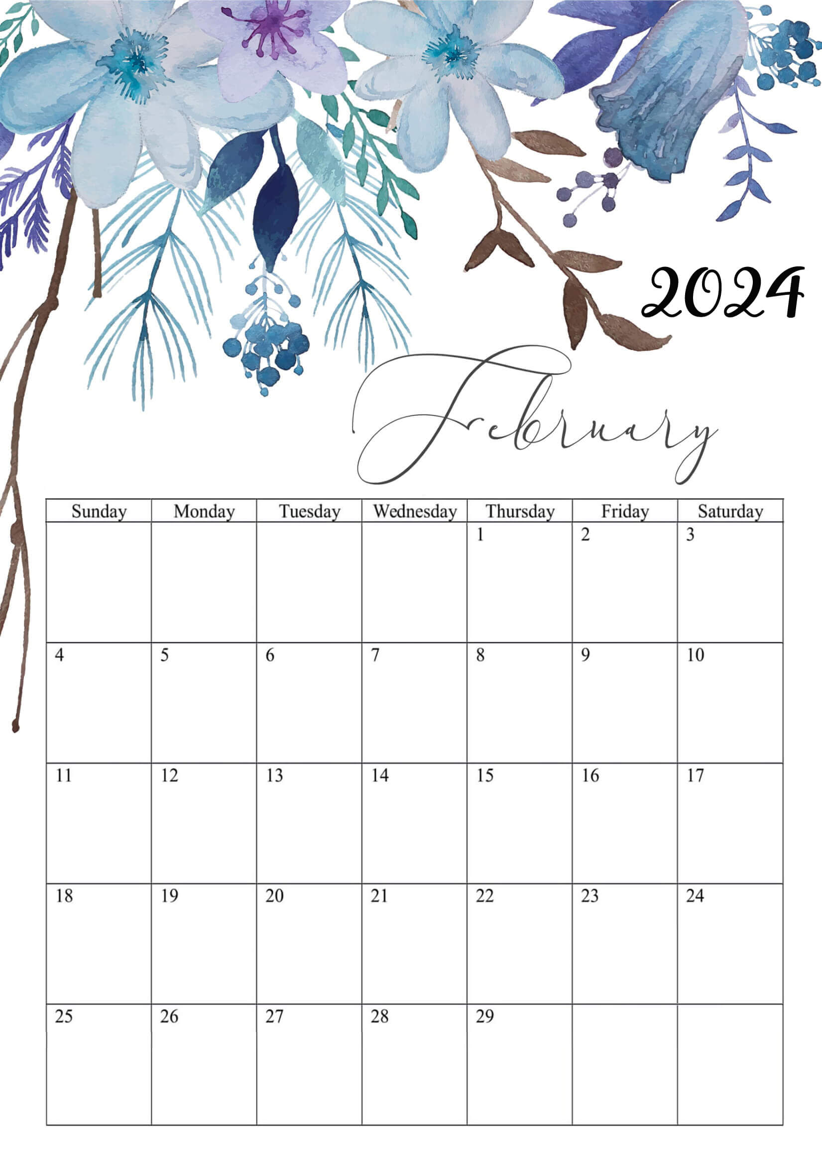 February 2024 Calendar Floral