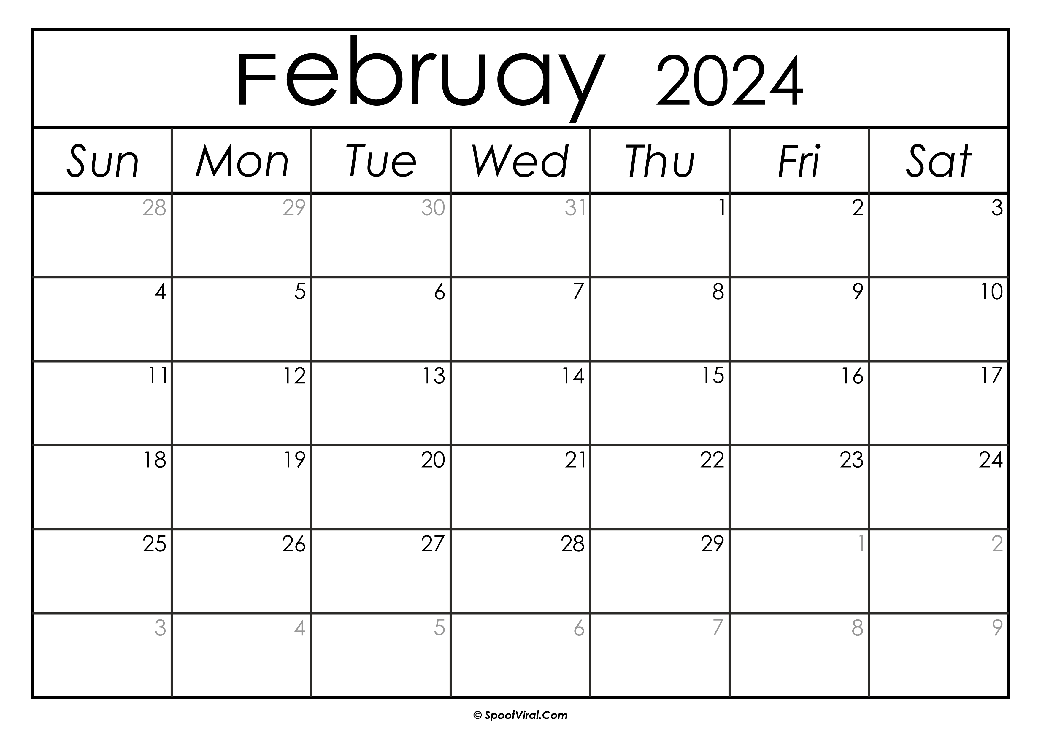 Free February 2024 Calendar Printable