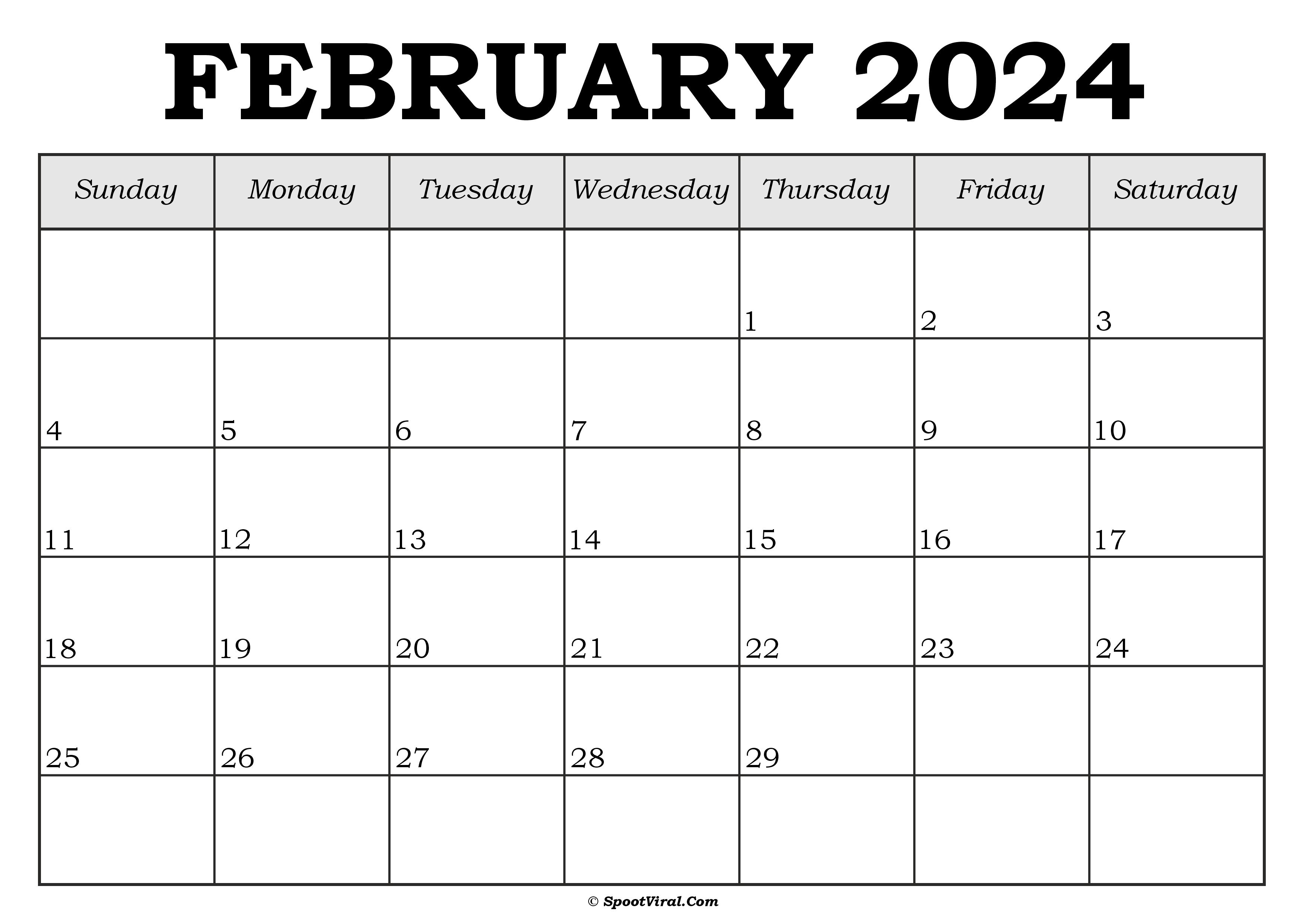 Free February 2024 Calendar Printable