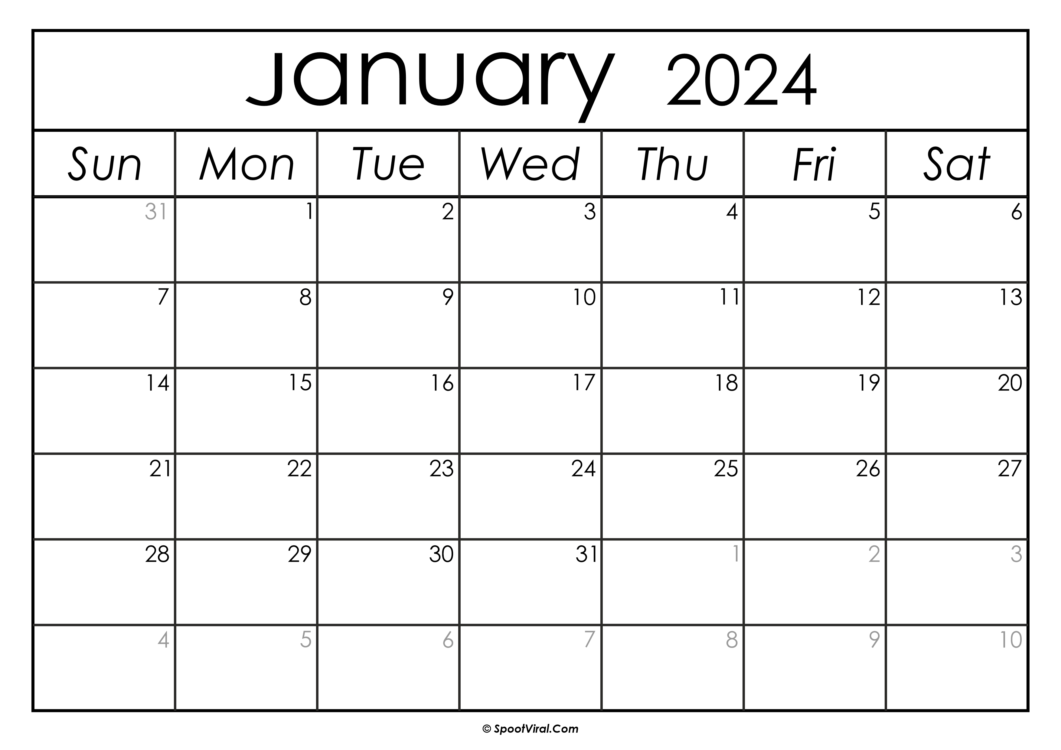 January 2024 Calendar Printable