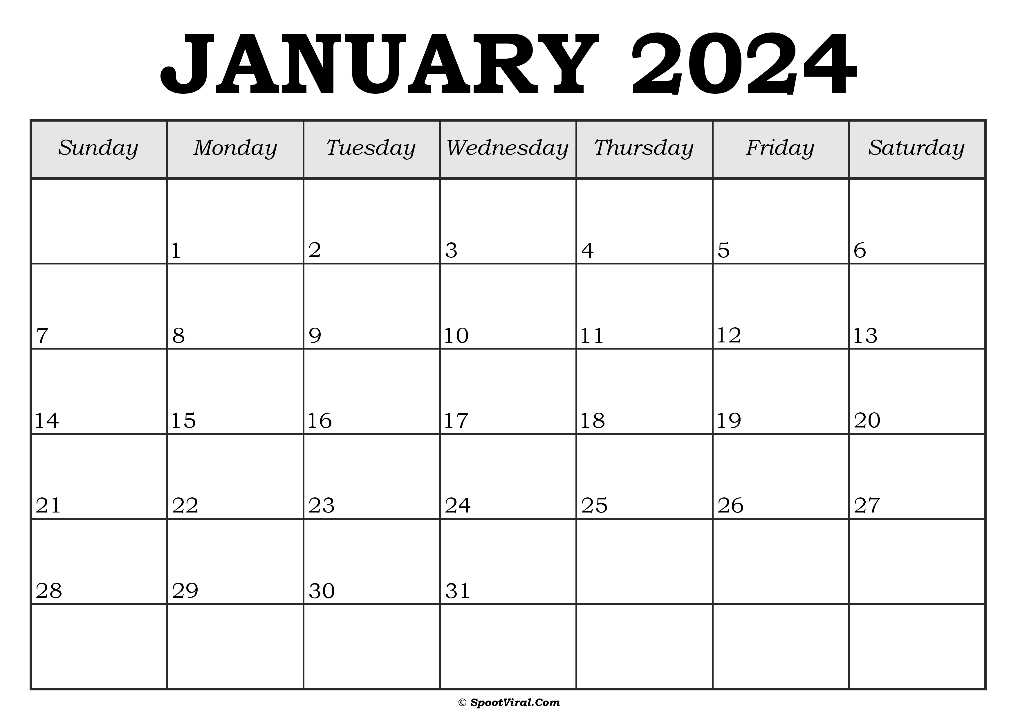 January 2024 Calendar Template