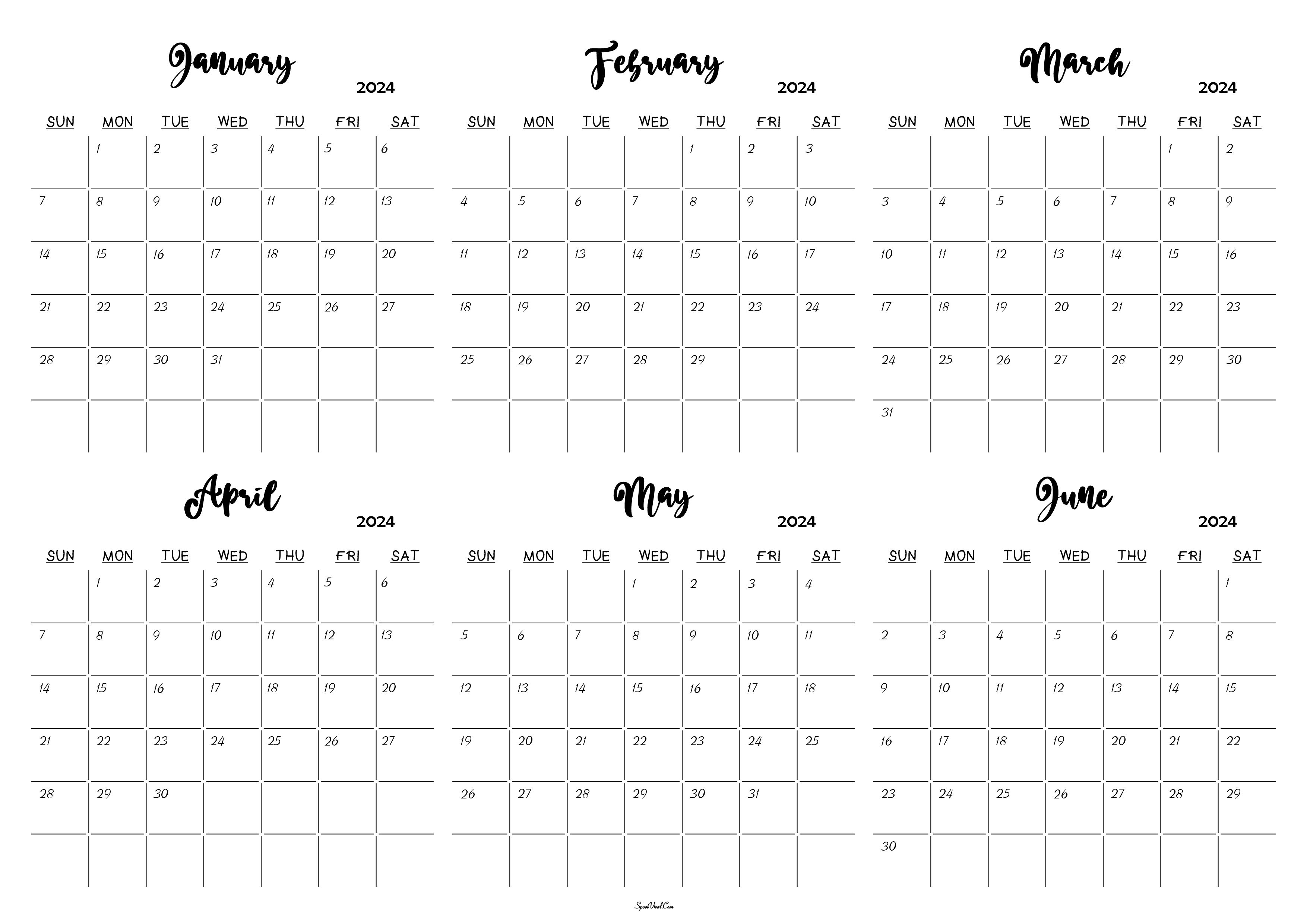 January to June 2024 Calendar