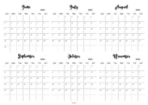 June to November 2024 Calendar