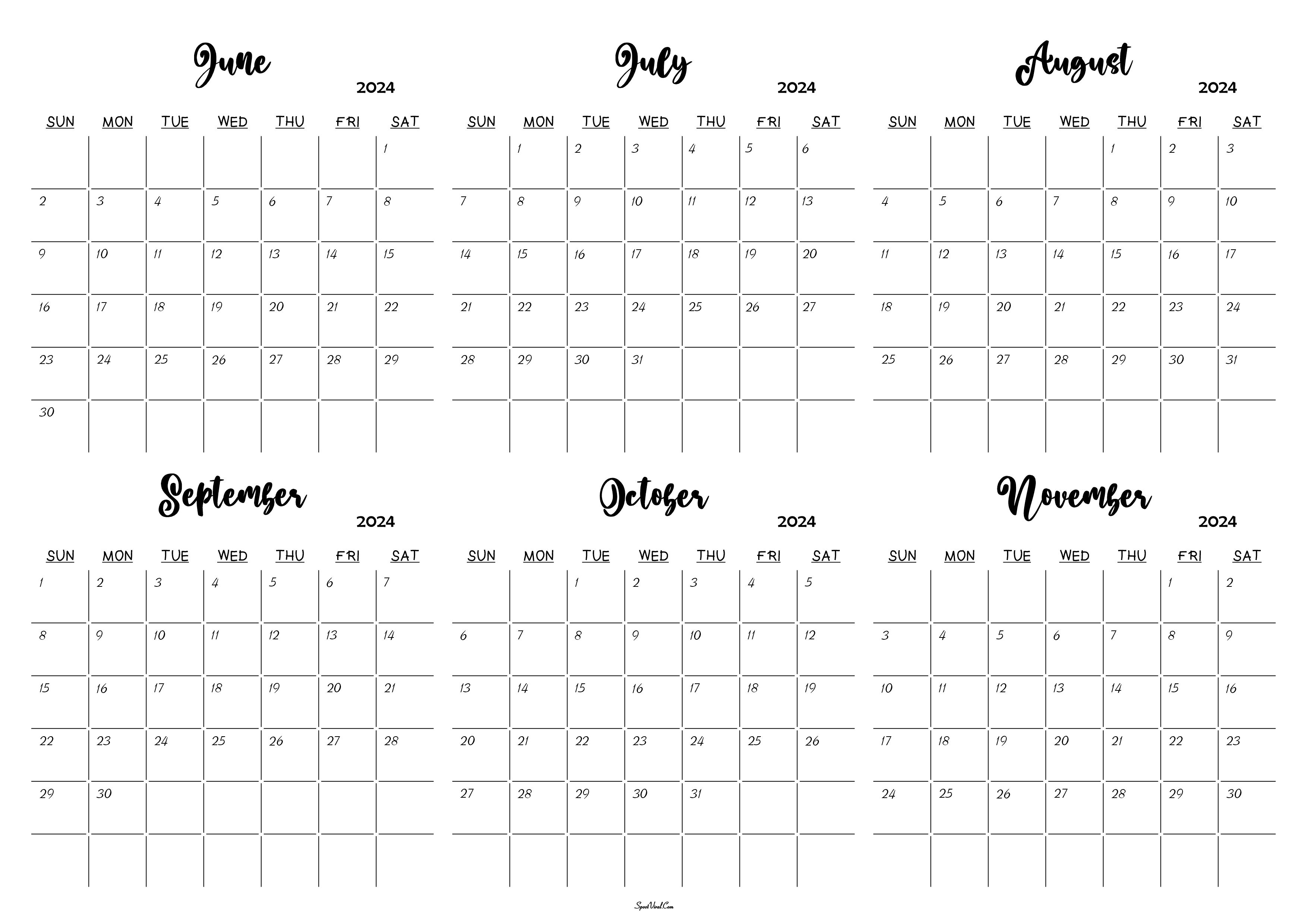 June to November 2024 Calendar