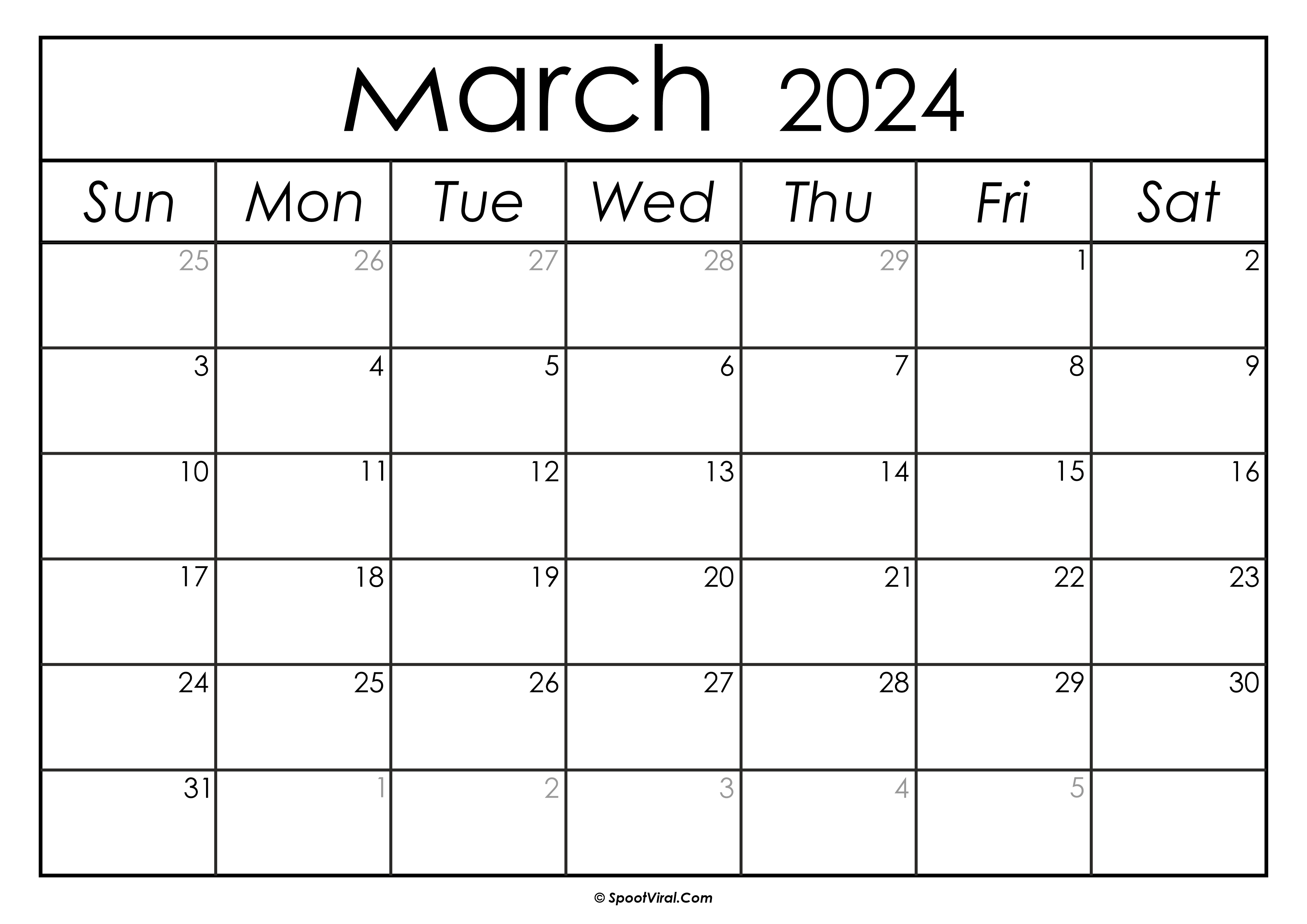 March 2024 Calendar Printable