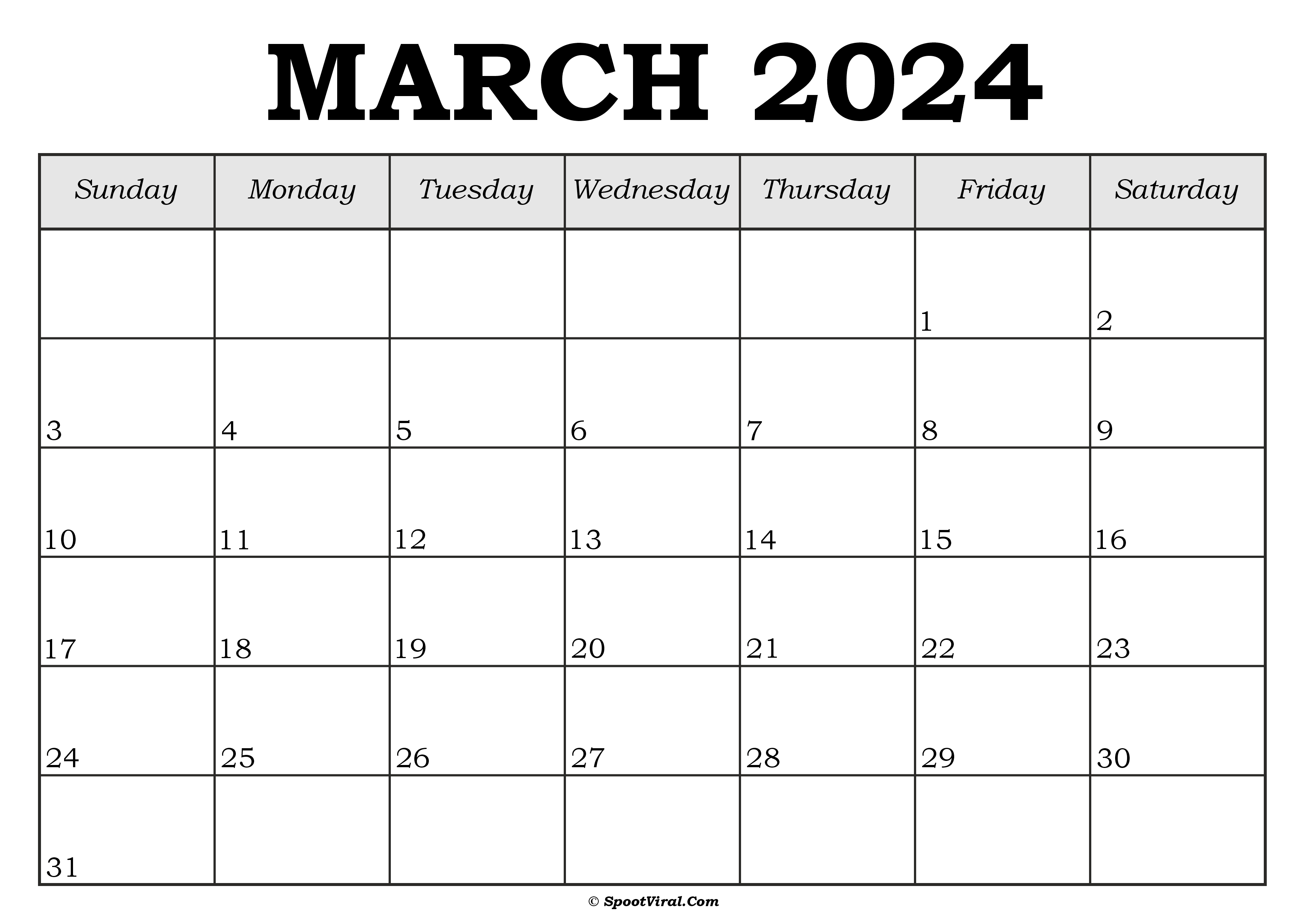 March 2024 Calendar Template