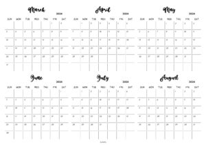 March to August 2024 Calendar