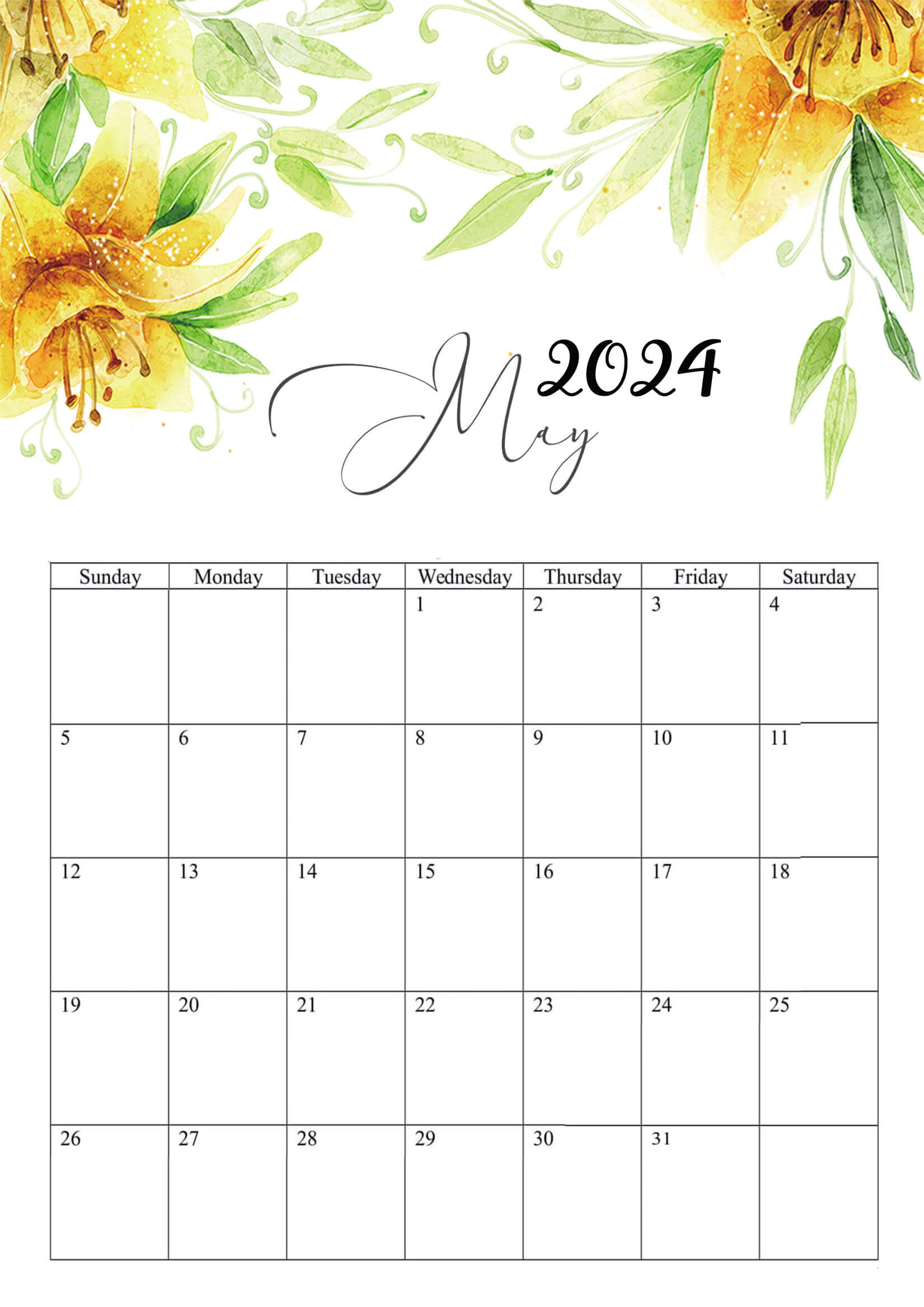 May 2024 Calendar Floral