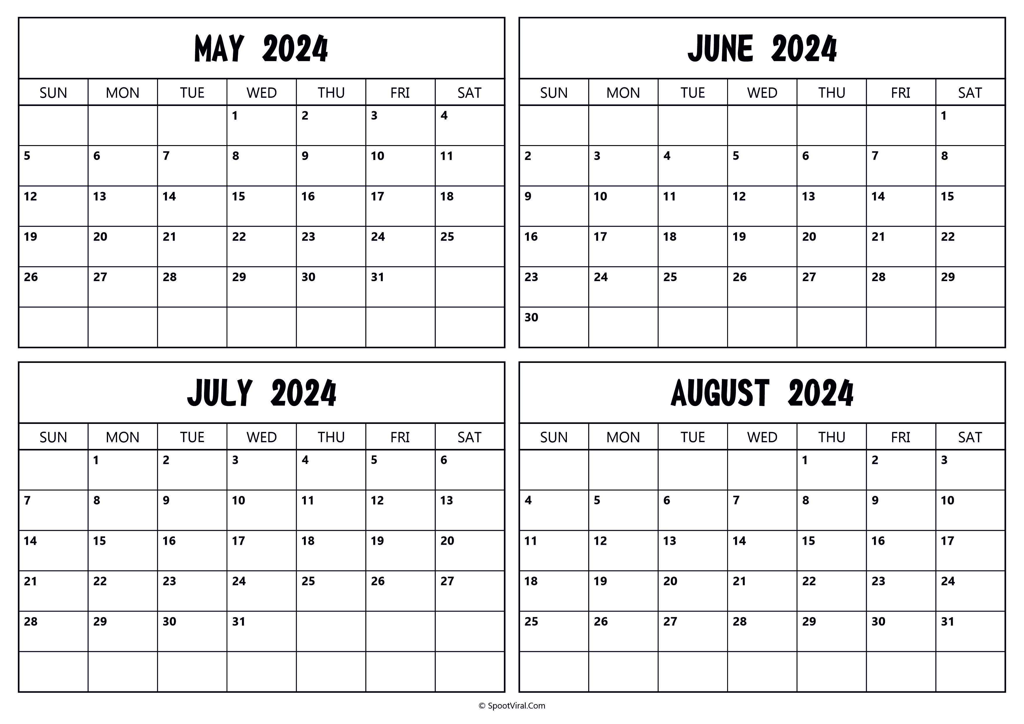 May June July August 2024 Calendar