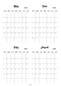 May to August 2024 Calendar