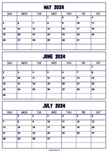 May to July 2024 Calendar