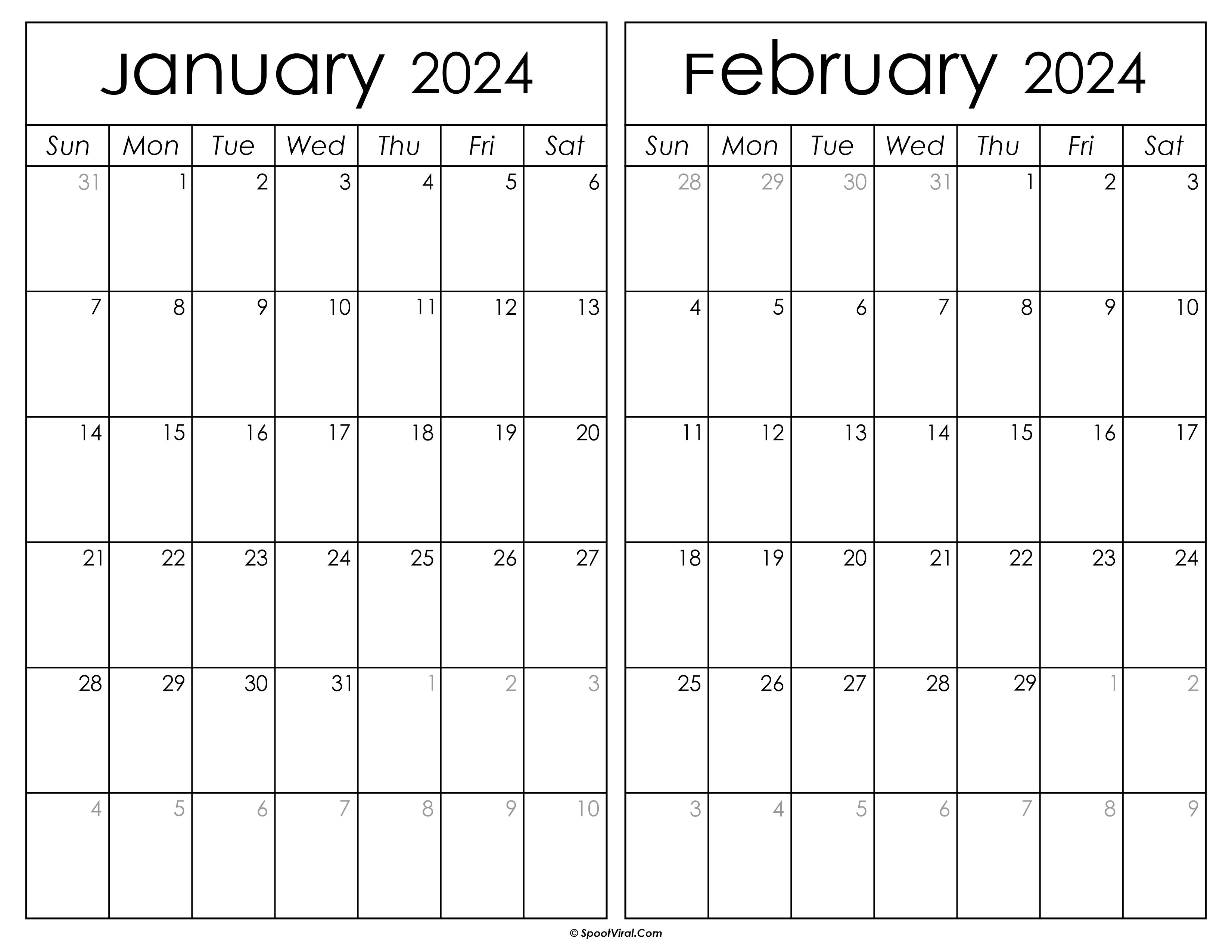 Printable January February 2024 Calendar