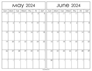 Printable May June 2024 Calendar
