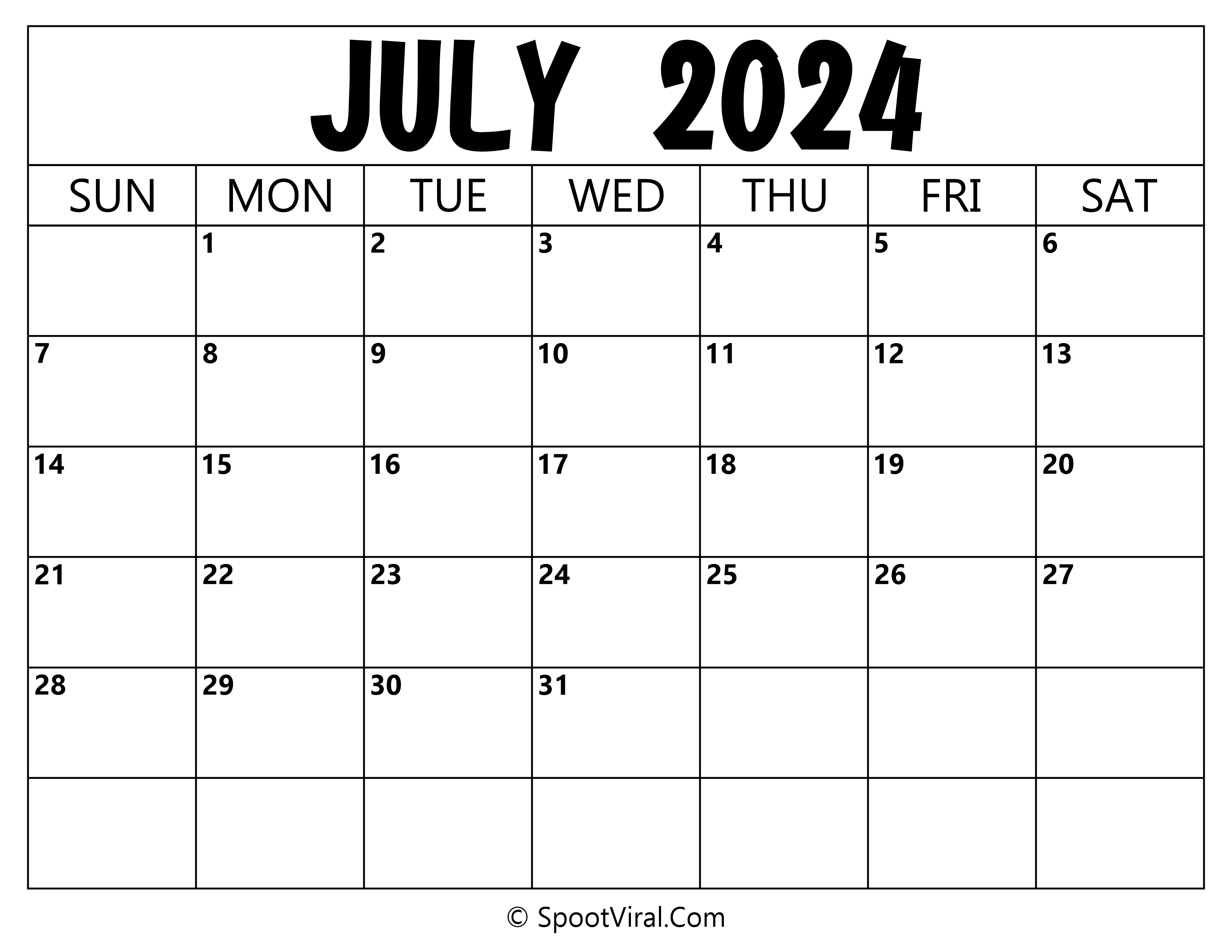Blank Calendar July 2024