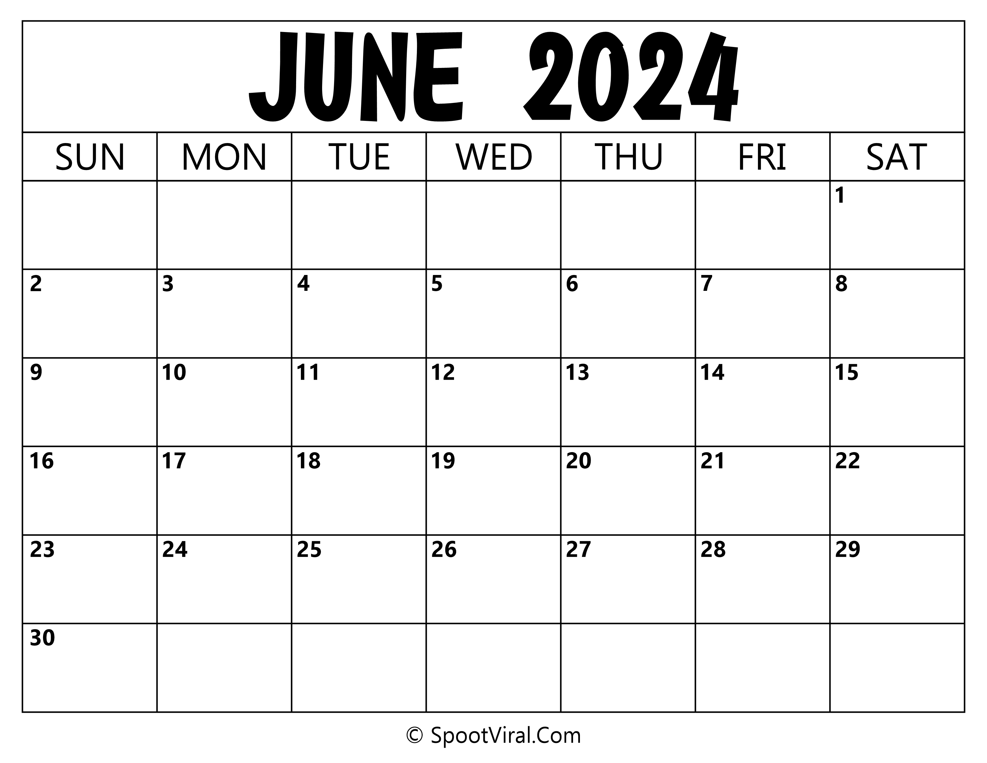 Blank Calendar June 2024