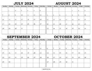 Calendar July to October 2024