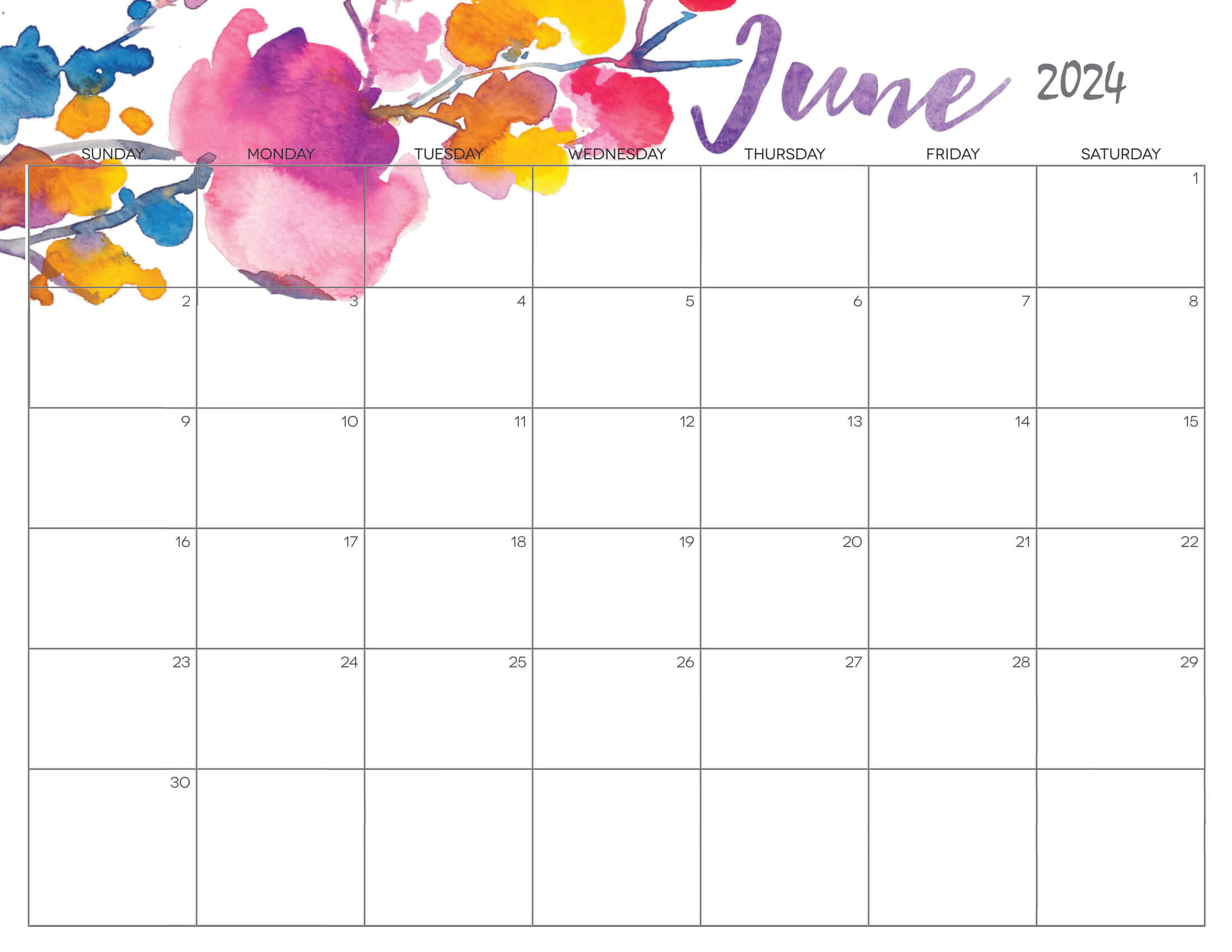 Cute June Calendar 2024 Printable