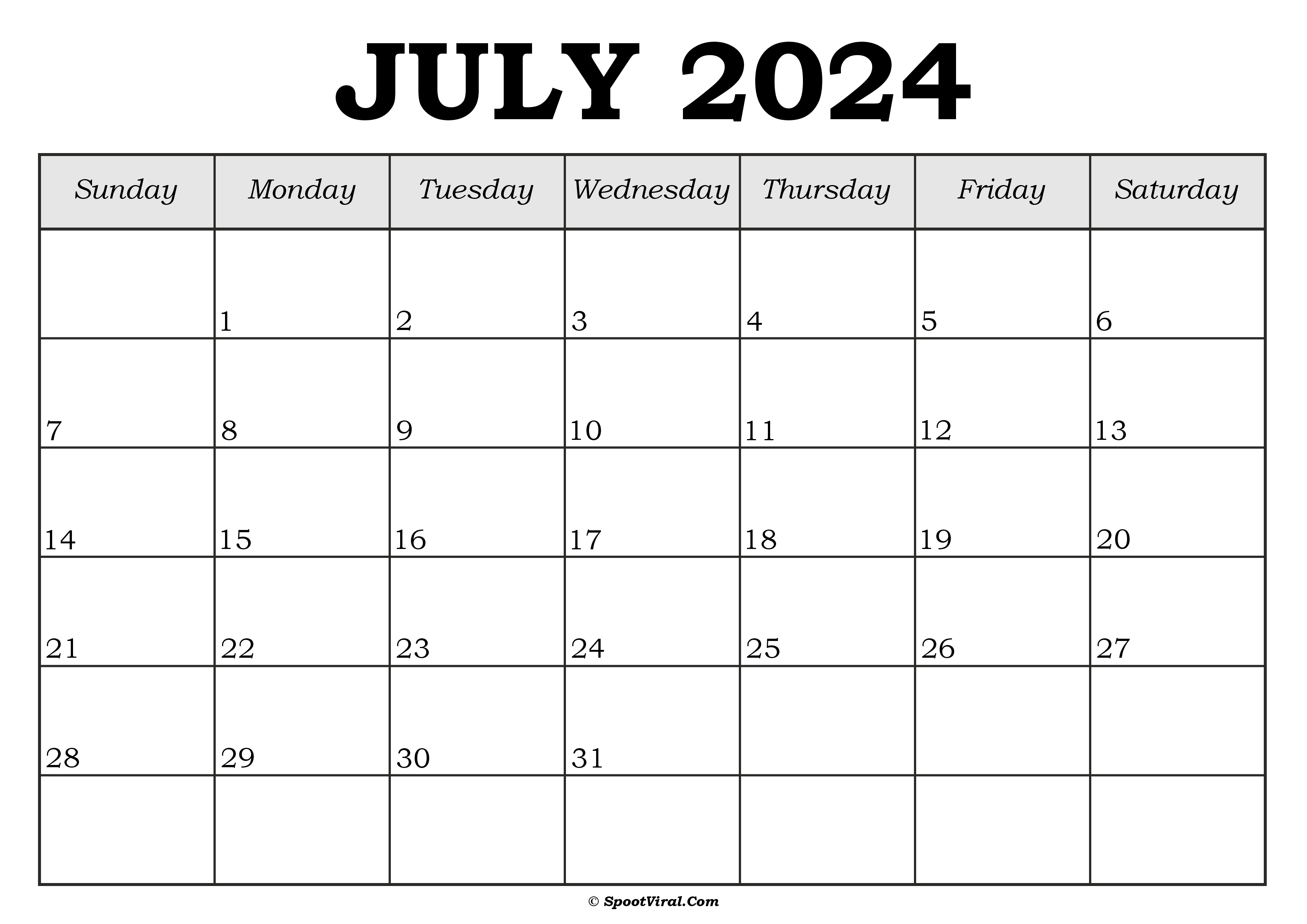 July 2024 Calendar Template