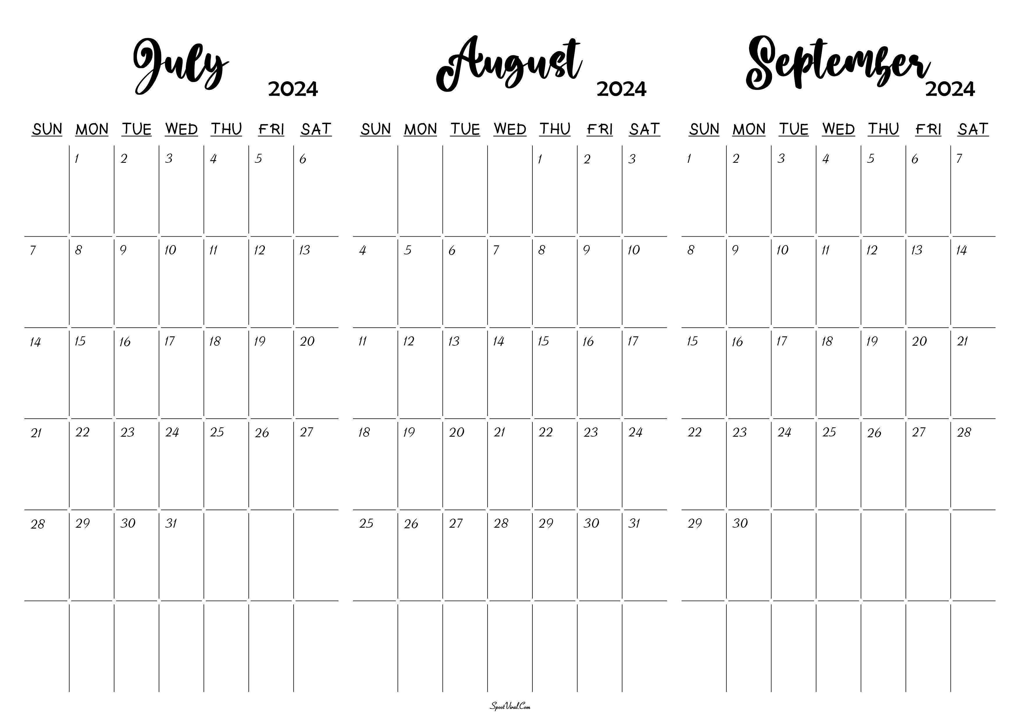 July August September 2024 Calendar