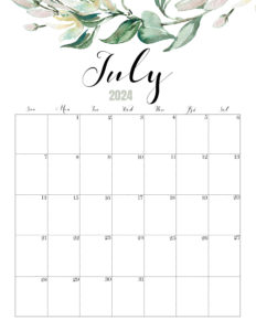 July Calendar 2024 Cute