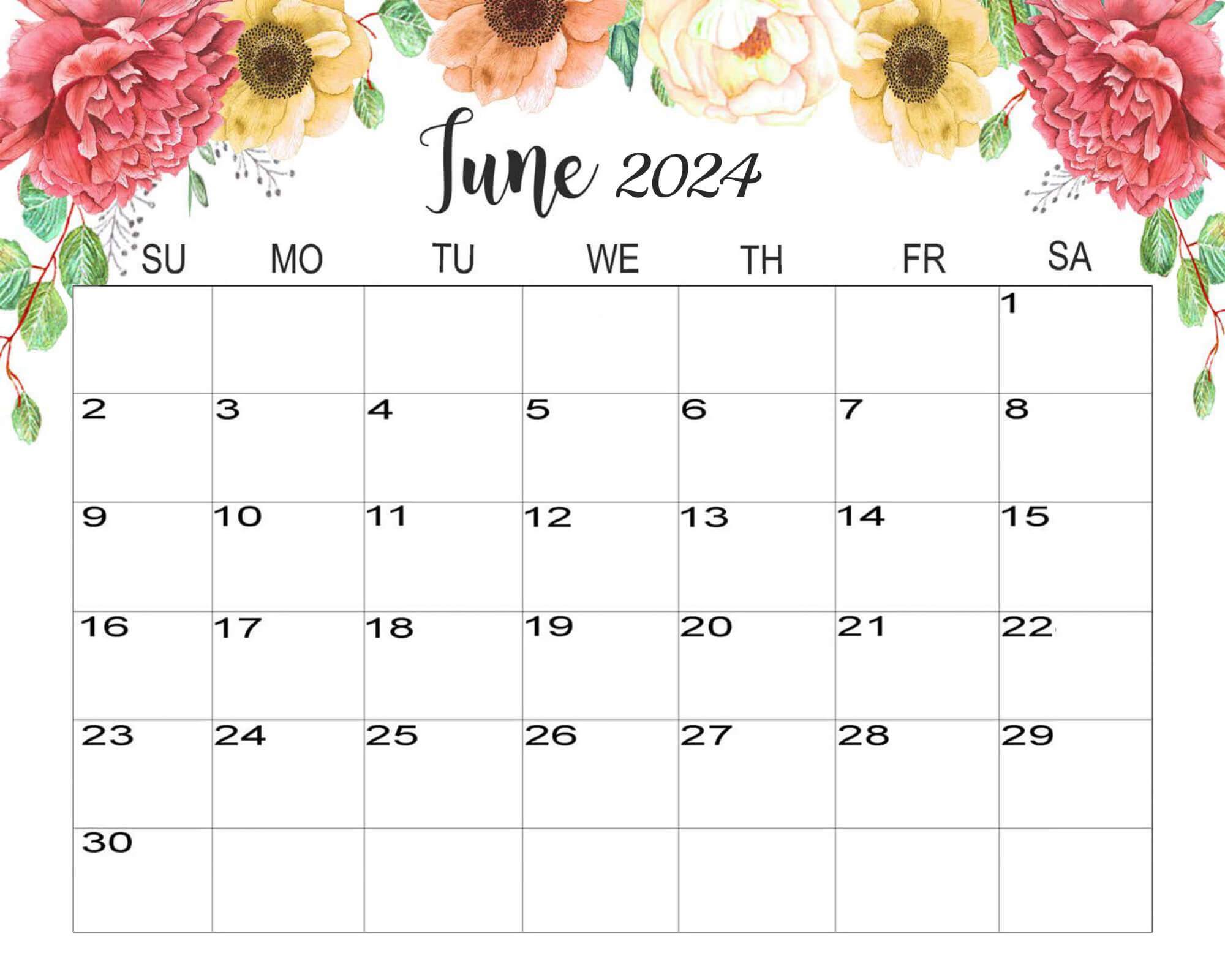 June 2024 Calendar Cute