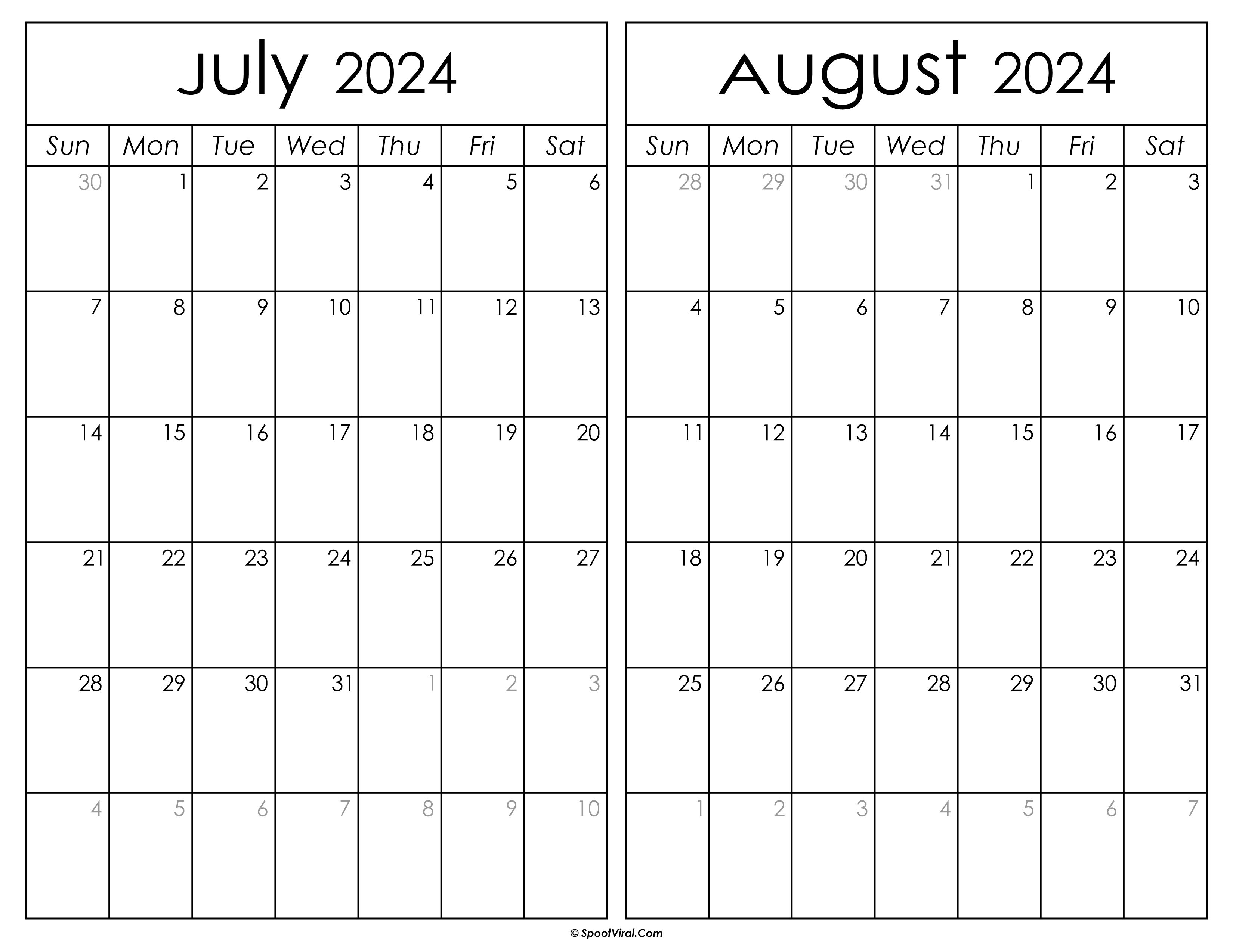 Printable July August 2024 Calendar