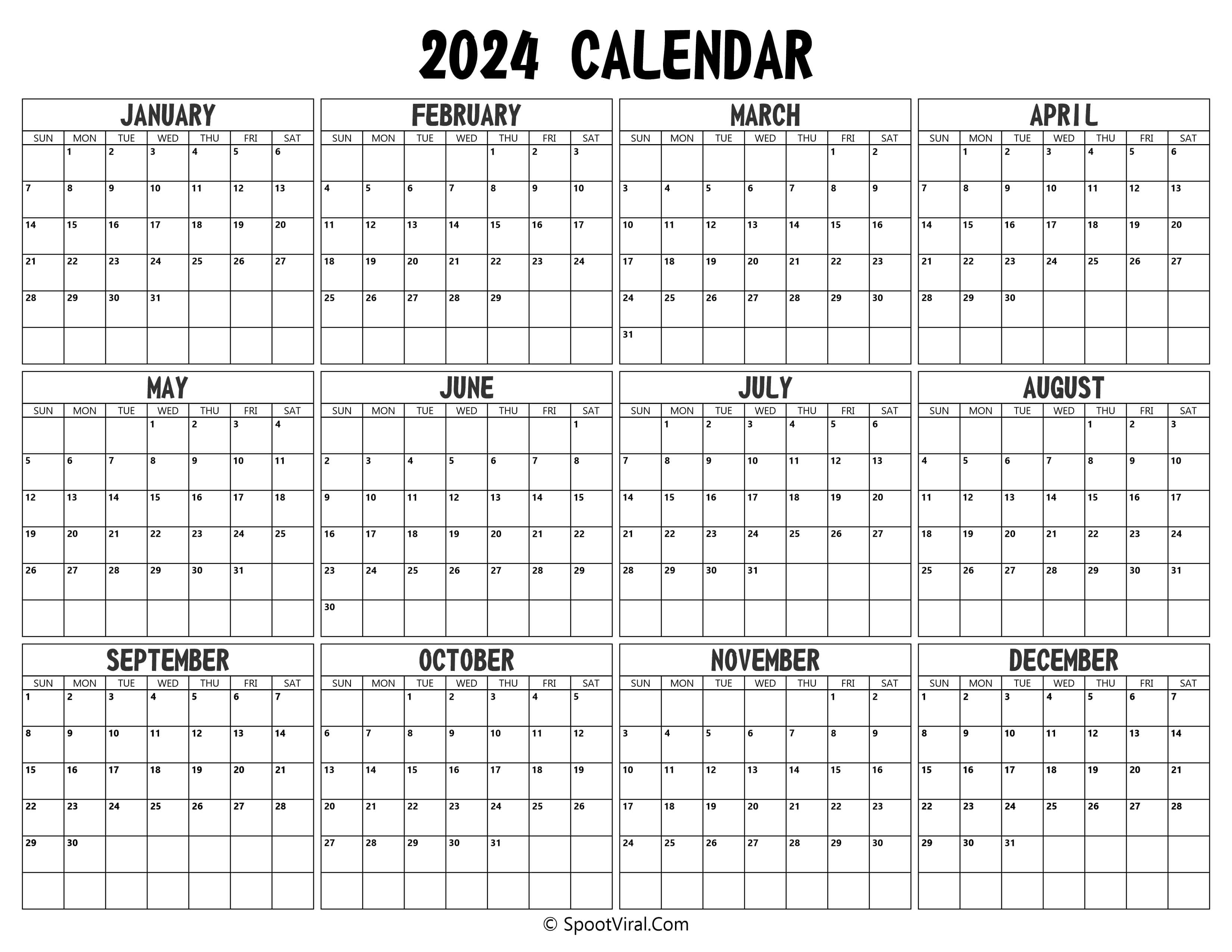 2024 Yearly Calendar